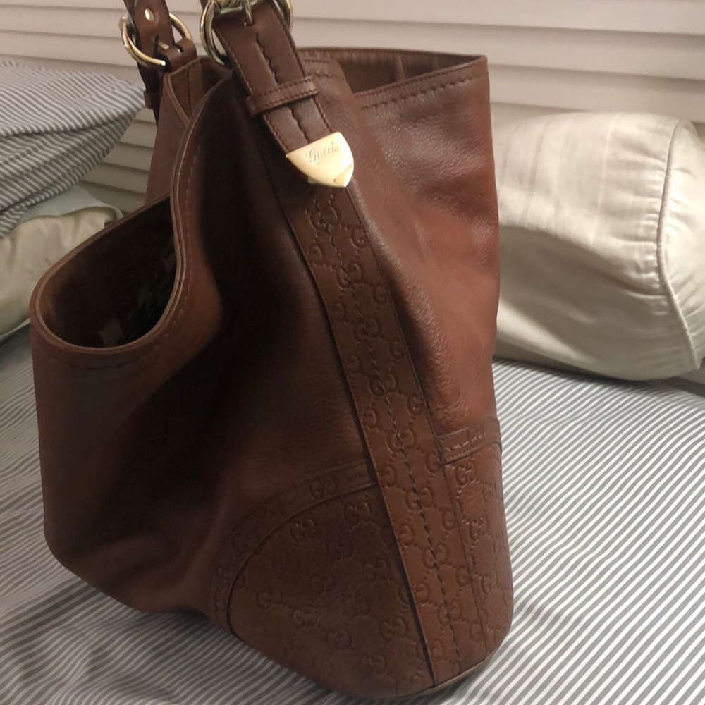 Gucci leather guccissima shoulder tote in tan - Picture 1 of 8